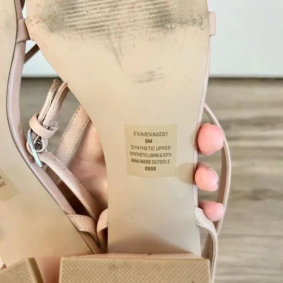 Steve Madden Eva Strappy Sandal Block Nude Heels Size 8 - Picture 10 of 10